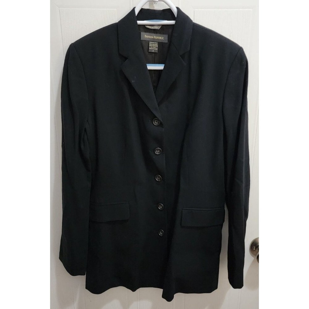 Banana Republic Womens 5-Button Blazer Jacket 100% Wool Made in Italy Black Sz 8